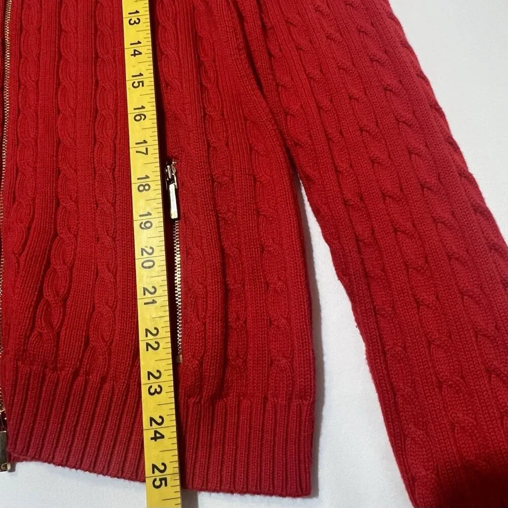 Ralph Lauren Women Sweater Cardigan Cable Knit Large Petite Red Christmas - Picture 7 of 13